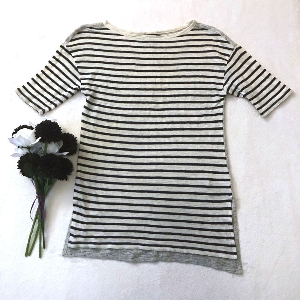 Banana Republic Striped Tee Linen Size XS Navy Cream Gray
